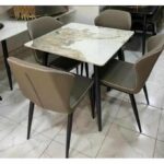 FASHION SQUARE MABLE DINNING TABLE + 4 LEATHER CHAIRS - Image 2