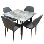 FASHION SQUARE MABLE DINNING TABLE + 4 LEATHER CHAIRS